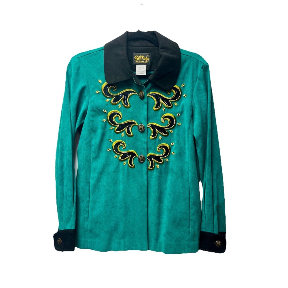 VTG Bob Mackie Wearable Art S Green Suede Western Jacket Boho Cosplay Cowgirl